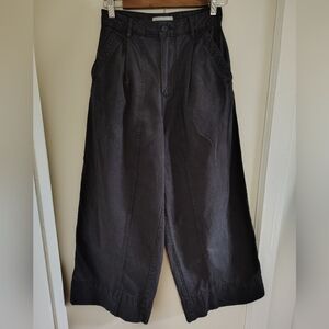 Everlane Washed Black Linen Blend Wide Leg High Rise Indie Grunge Cargo Pants 00